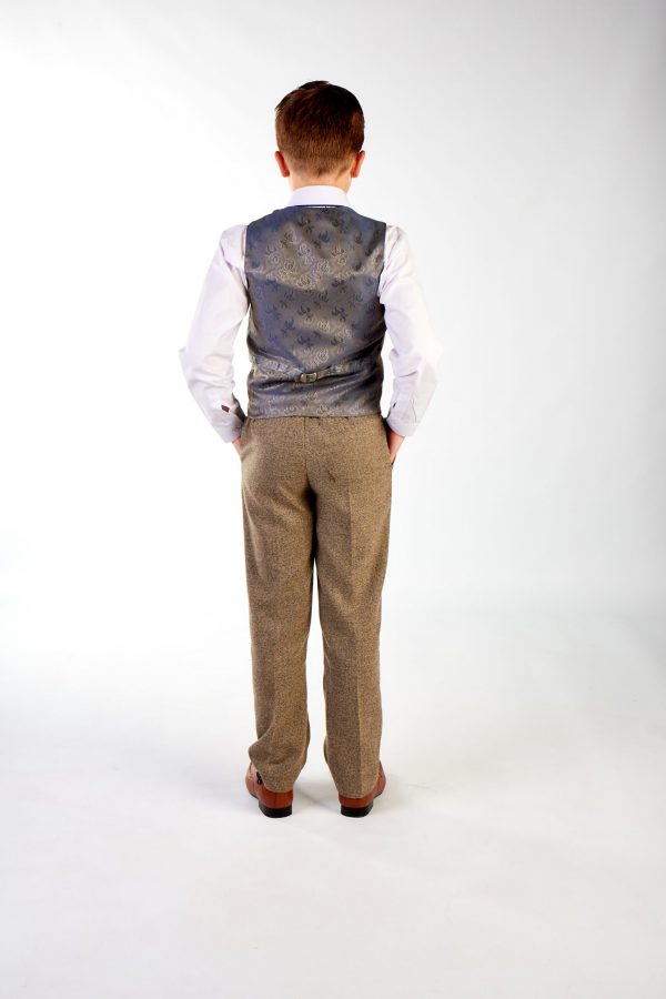 Boys Brown Tweed 5pc Waistcoat Suit – Page Boy Wedding Outfit With Shirt & Tie