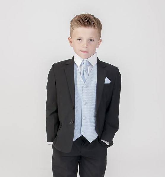 Boys 5 Piece Black Suit with Blue Diamond – Suits n Dresses