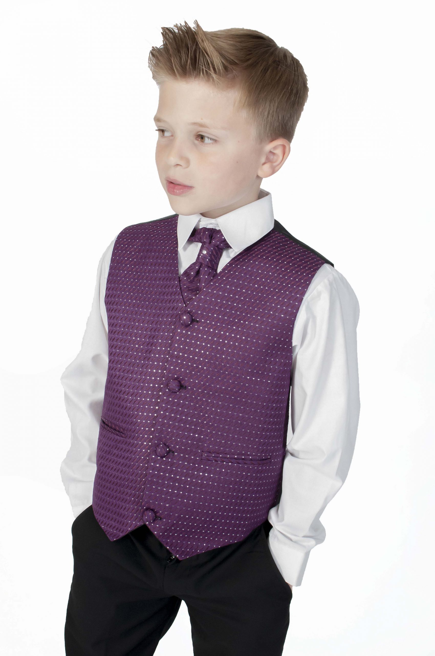 Boys 4 Piece Black Suit with Purple Diamond Suits n Dresses