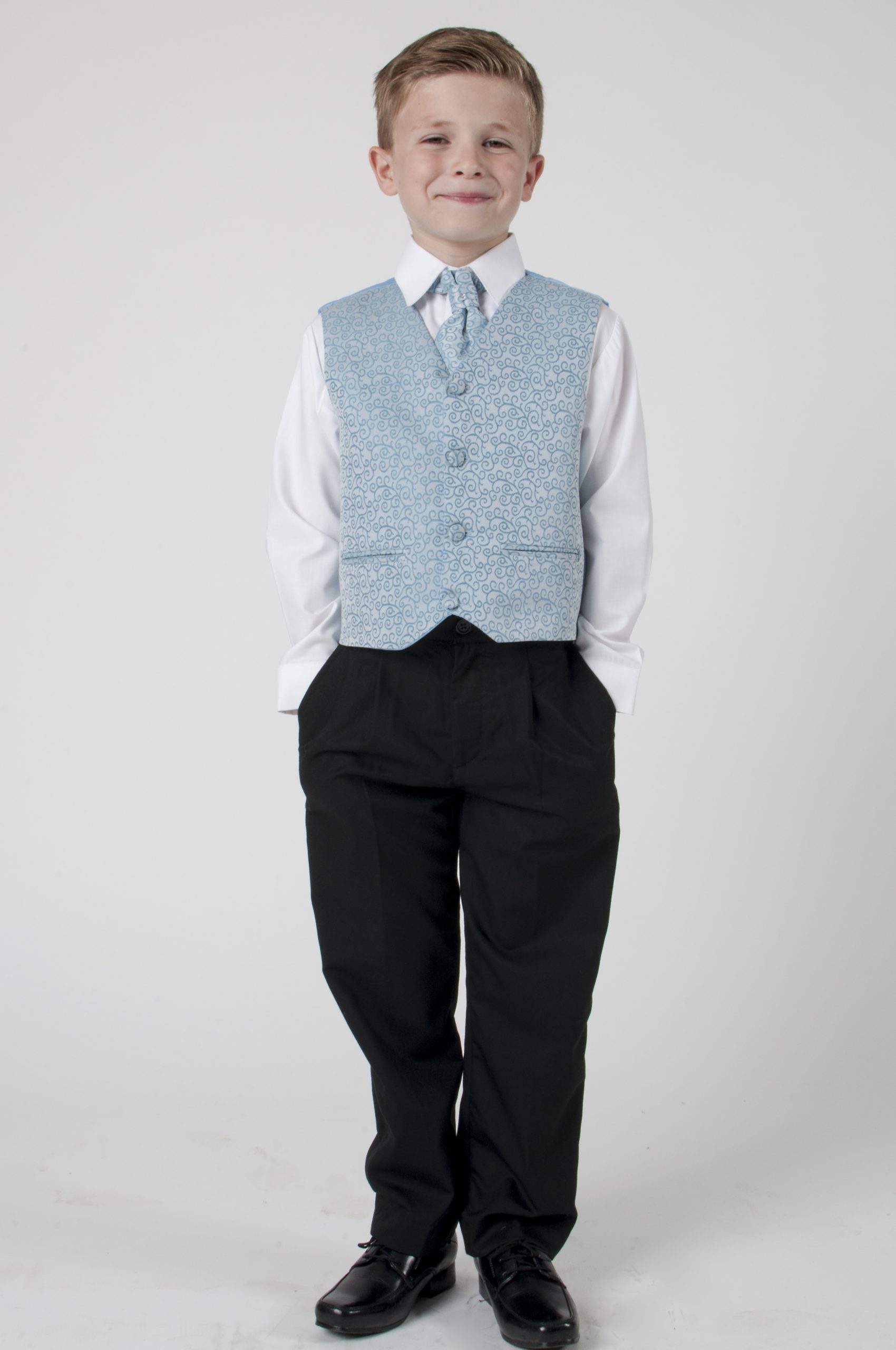 Boys 4 Piece Black Suit with Blue Swirl – Suits n Dresses