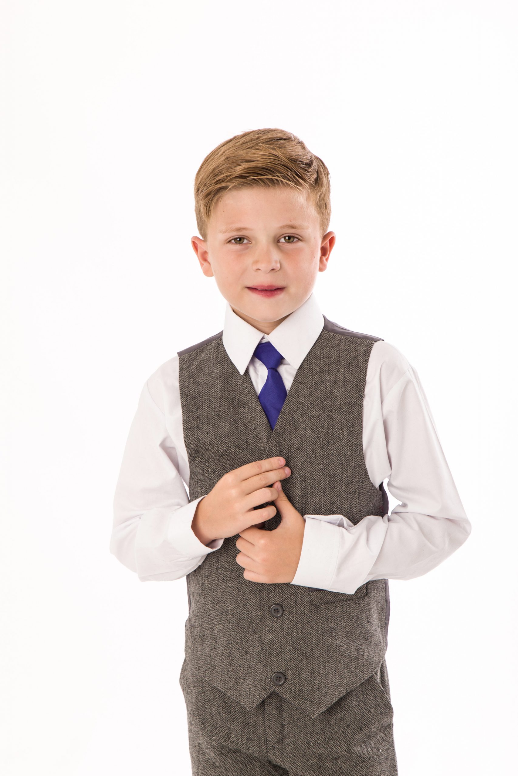 Boys 4 Piece Grey Herringbone Tweed Suit Suits n Dresses