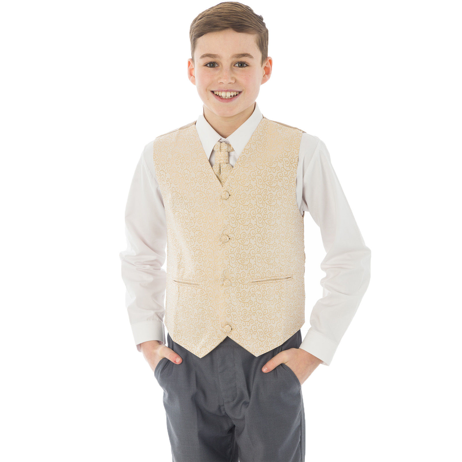 Boys 4 Piece Grey Suit with Champagne Robert – Suits n Dresses